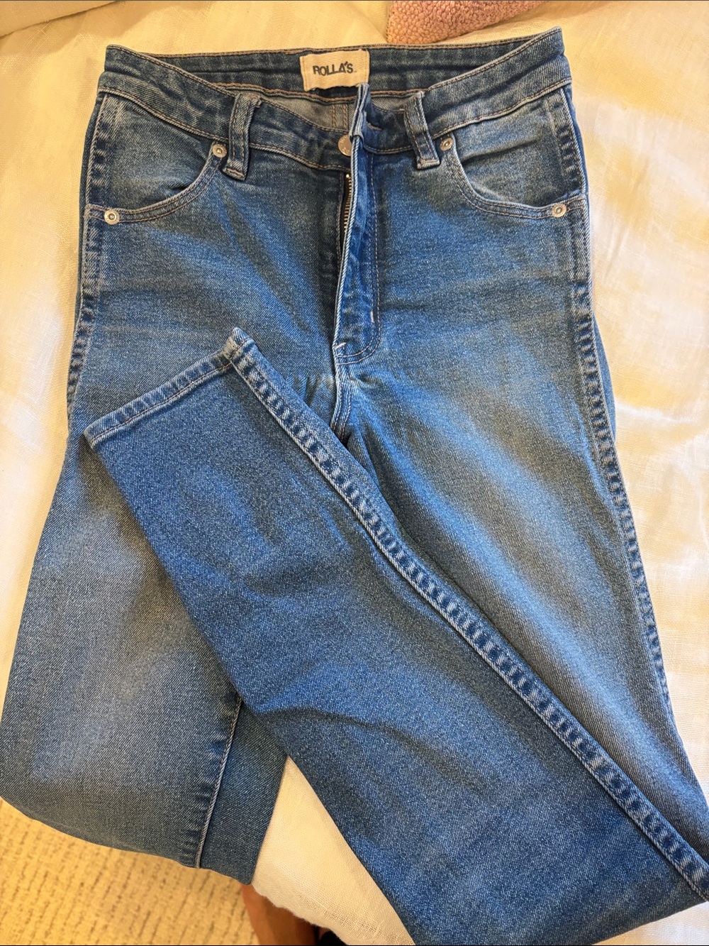 ROLLA'S High-Rise Slim Jeans in Medium Blue Denim